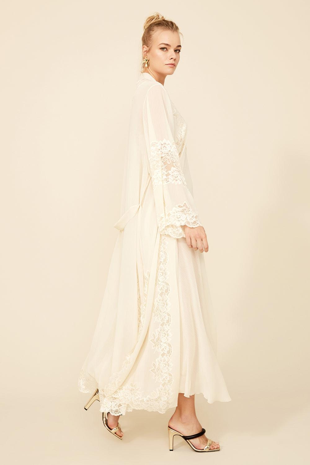 Lois - Long Silk Chiffon Robe Set - Honey - Bocan