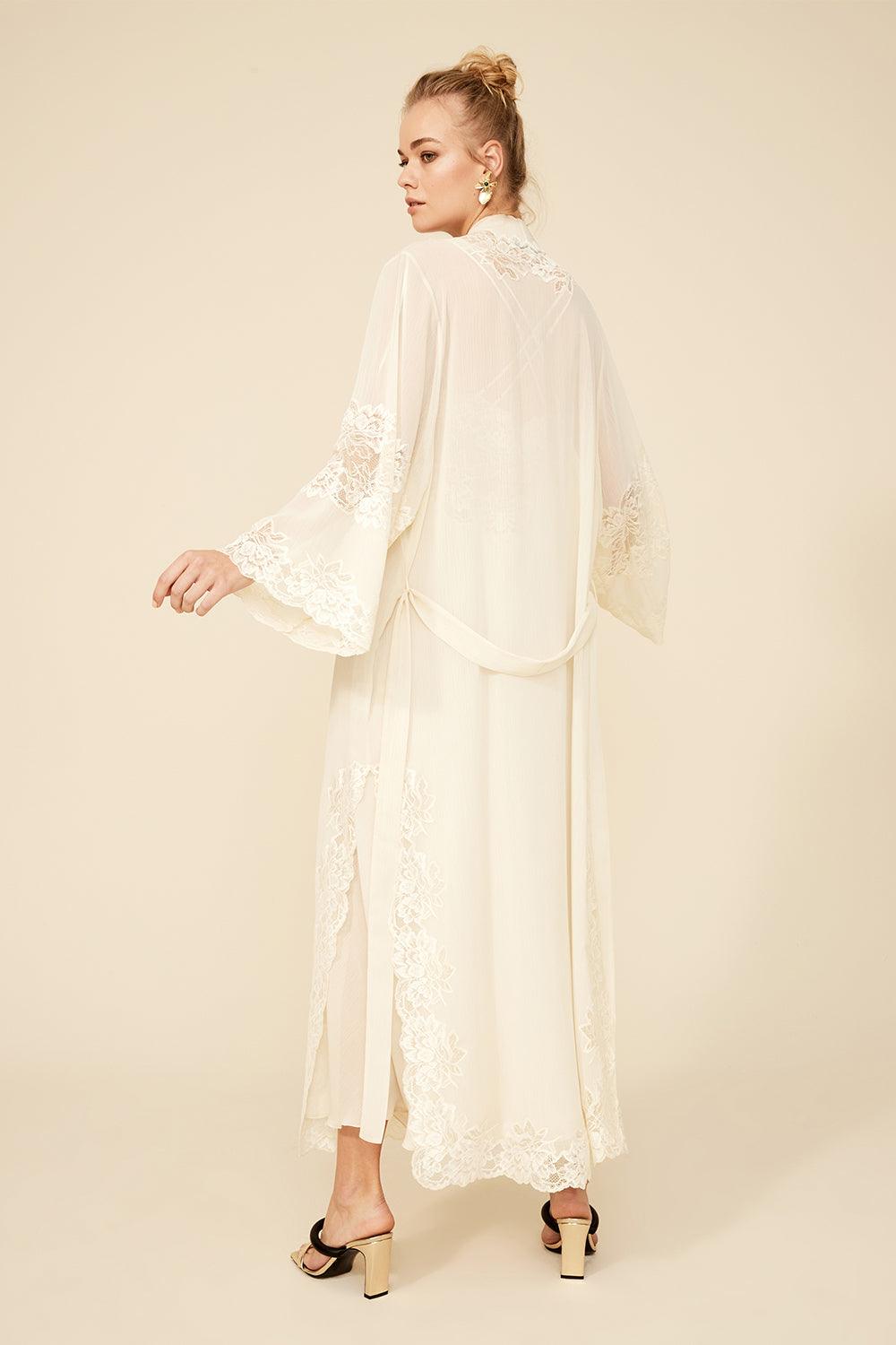Lois - Long Silk Chiffon Robe Set - Honey - Bocan