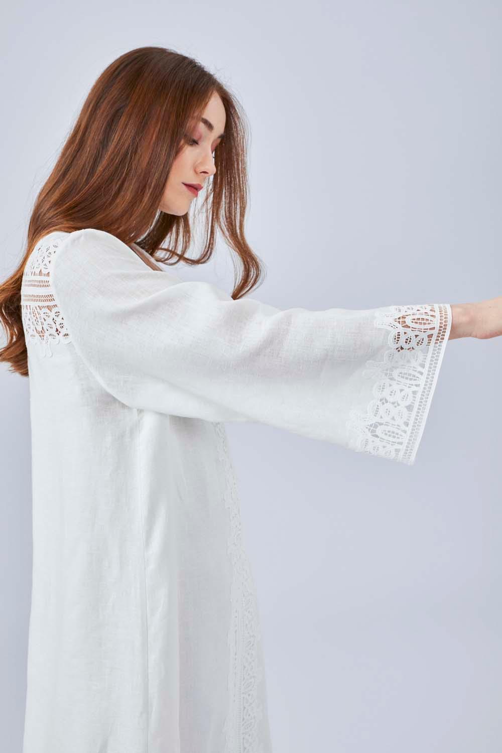 Loukia - Linen Long Zippered Dress - Off White - Bocan