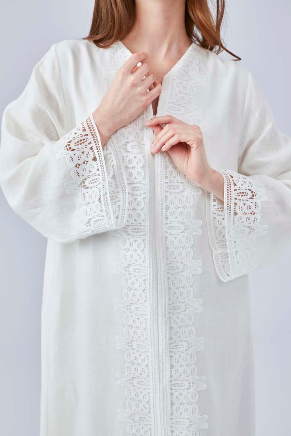 Loukia - Linen Long Zippered Dress - Off White - Bocan