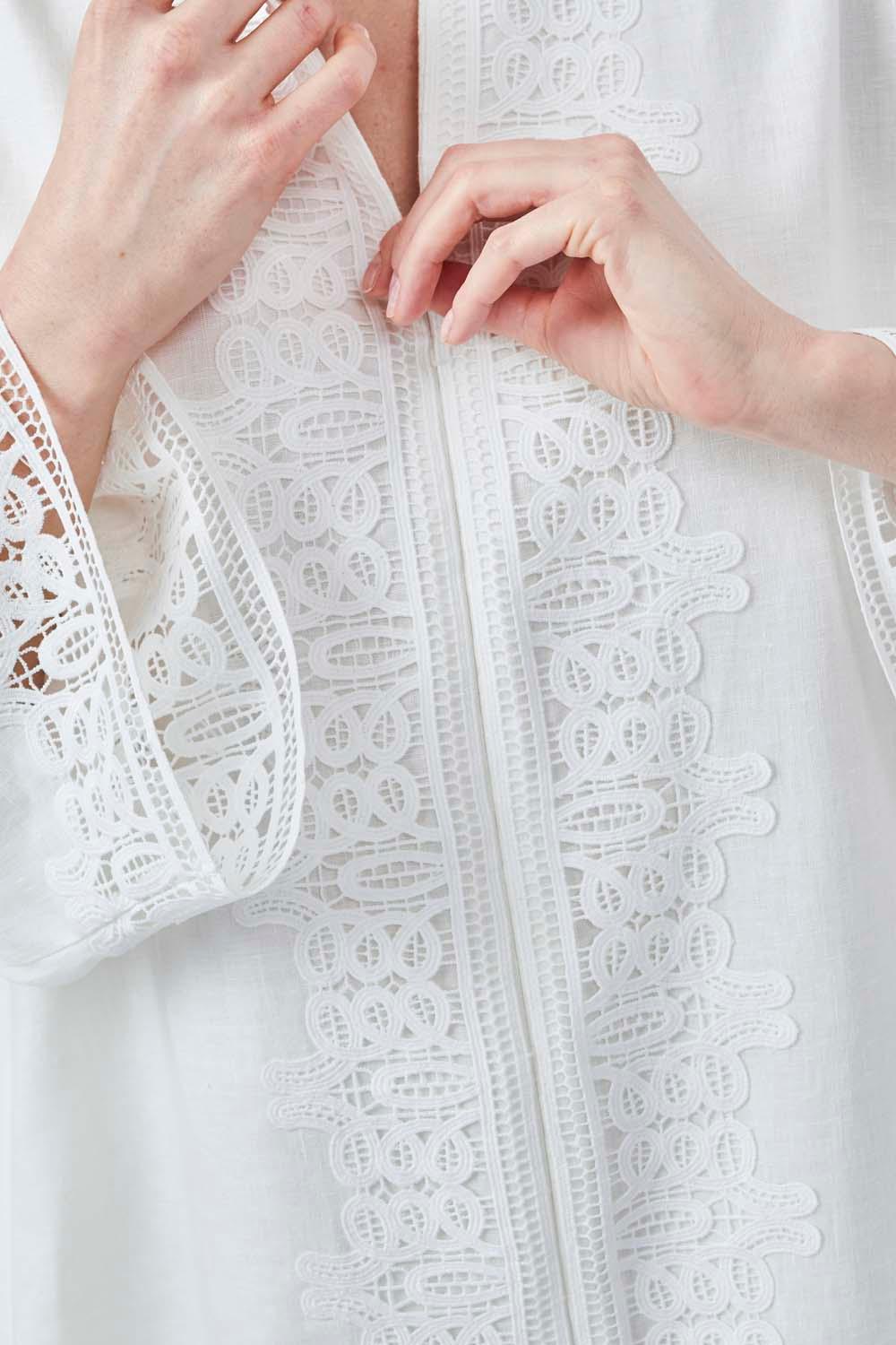 Loukia - Linen Long Zippered Dress - Off White - Bocan