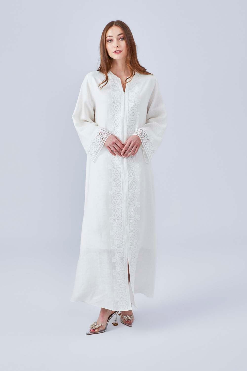 Loukia - Linen Long Zippered Dress - Off White - Bocan