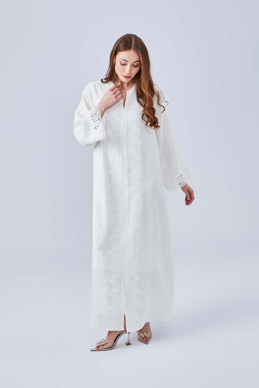 Loukia - Linen Long Zippered Dress - Off White - Bocan