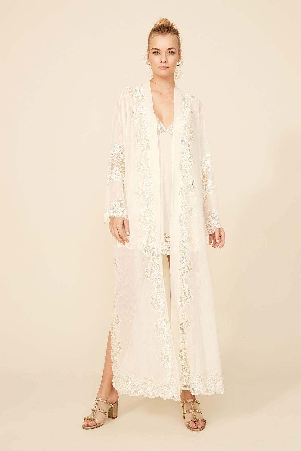 Lydia - Long Silk Chiffon Robe Set - Honey - Bocan