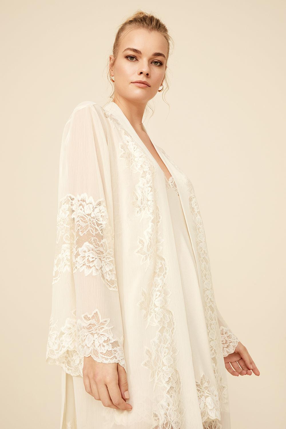 Lydia - Long Silk Chiffon Robe Set - Honey - Bocan