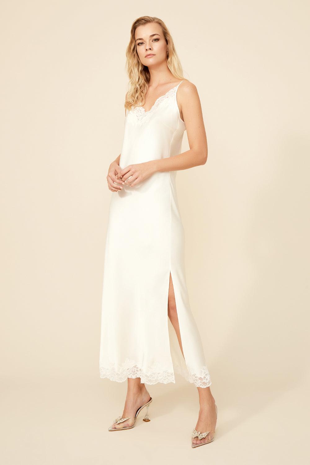 Maeve - Long Rayon Nightgown - Off White - Bocan