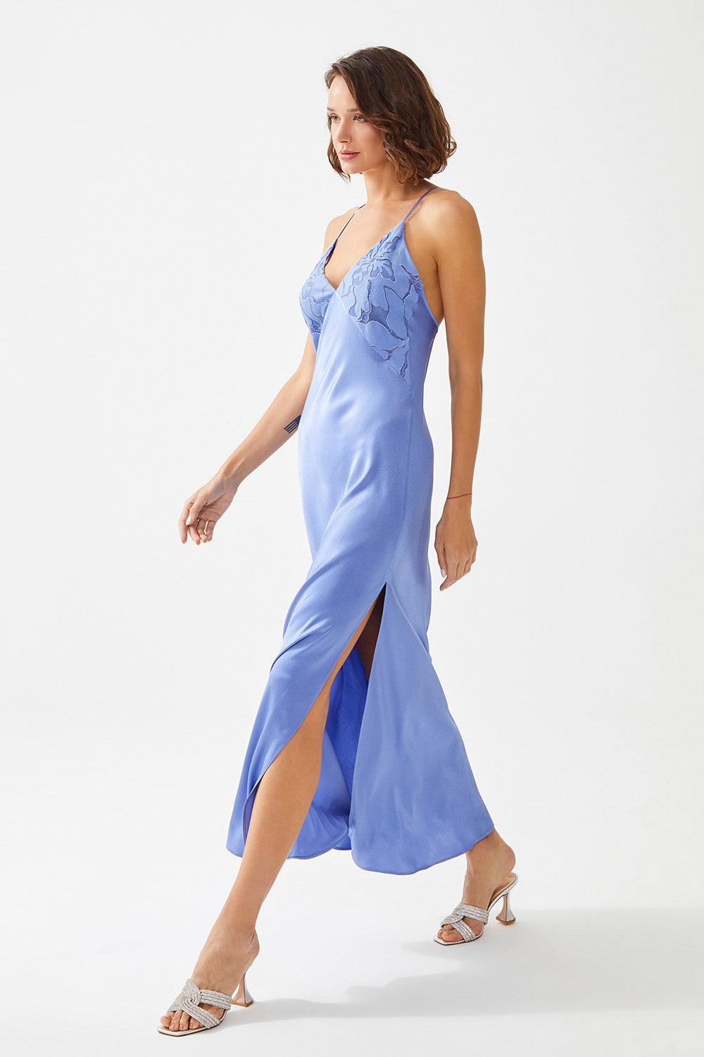 Mauve Long Rayon Trimmed Slip Dress - Lilac - Bocan