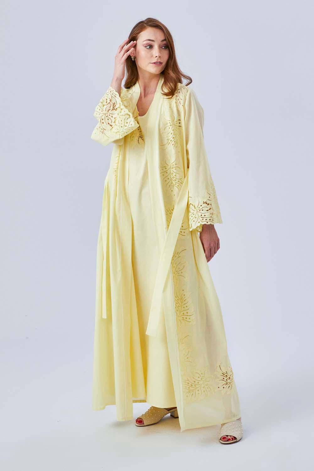 Melissa - Long Cotton Robe Set - Yellow - Bocan
