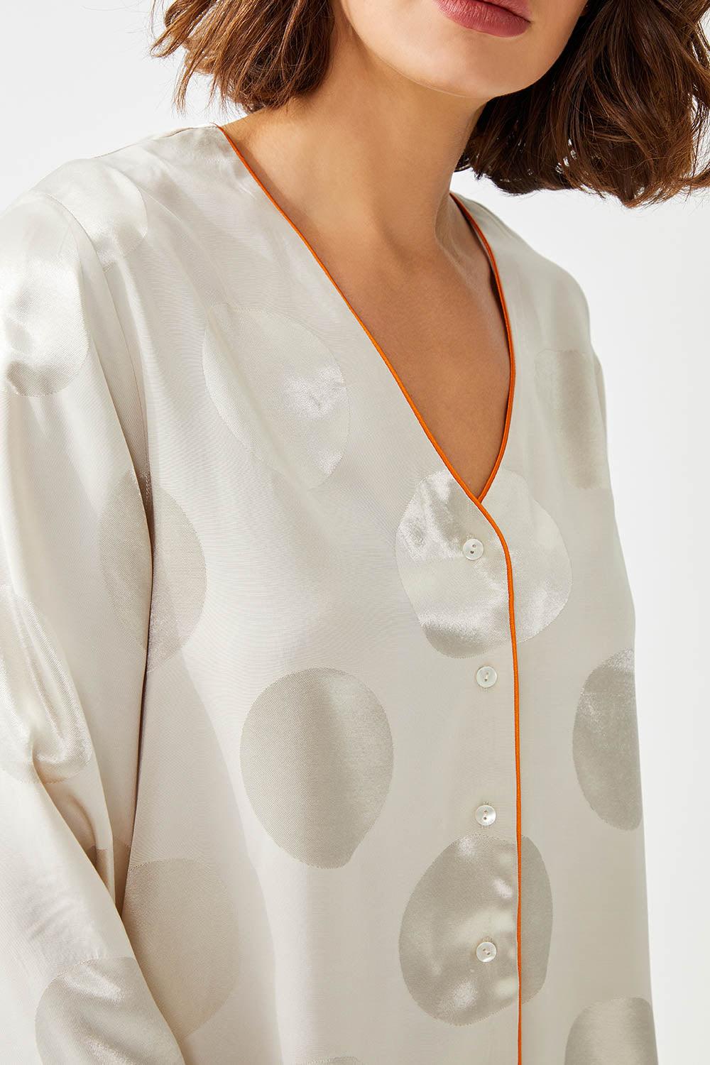 Momo Long Sleeve Buttoned and Patterned Pyjama Set - Beige - Bocan