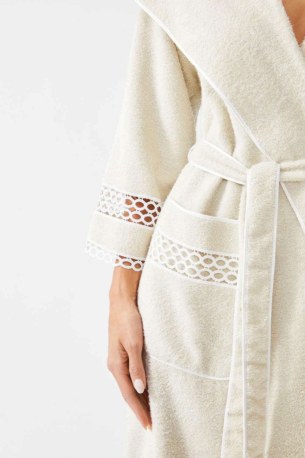 Noora Mid Length Cotton Trimmed Bathrobe - Bocan