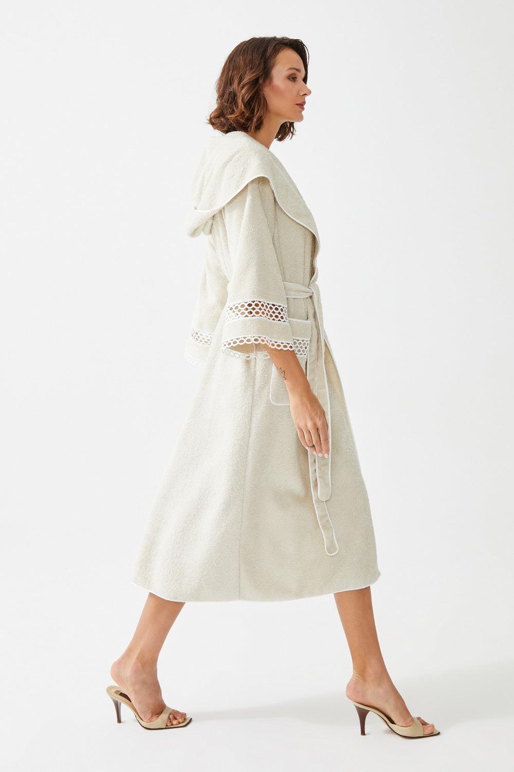 Noora Mid Length Cotton Trimmed Bathrobe - Bocan