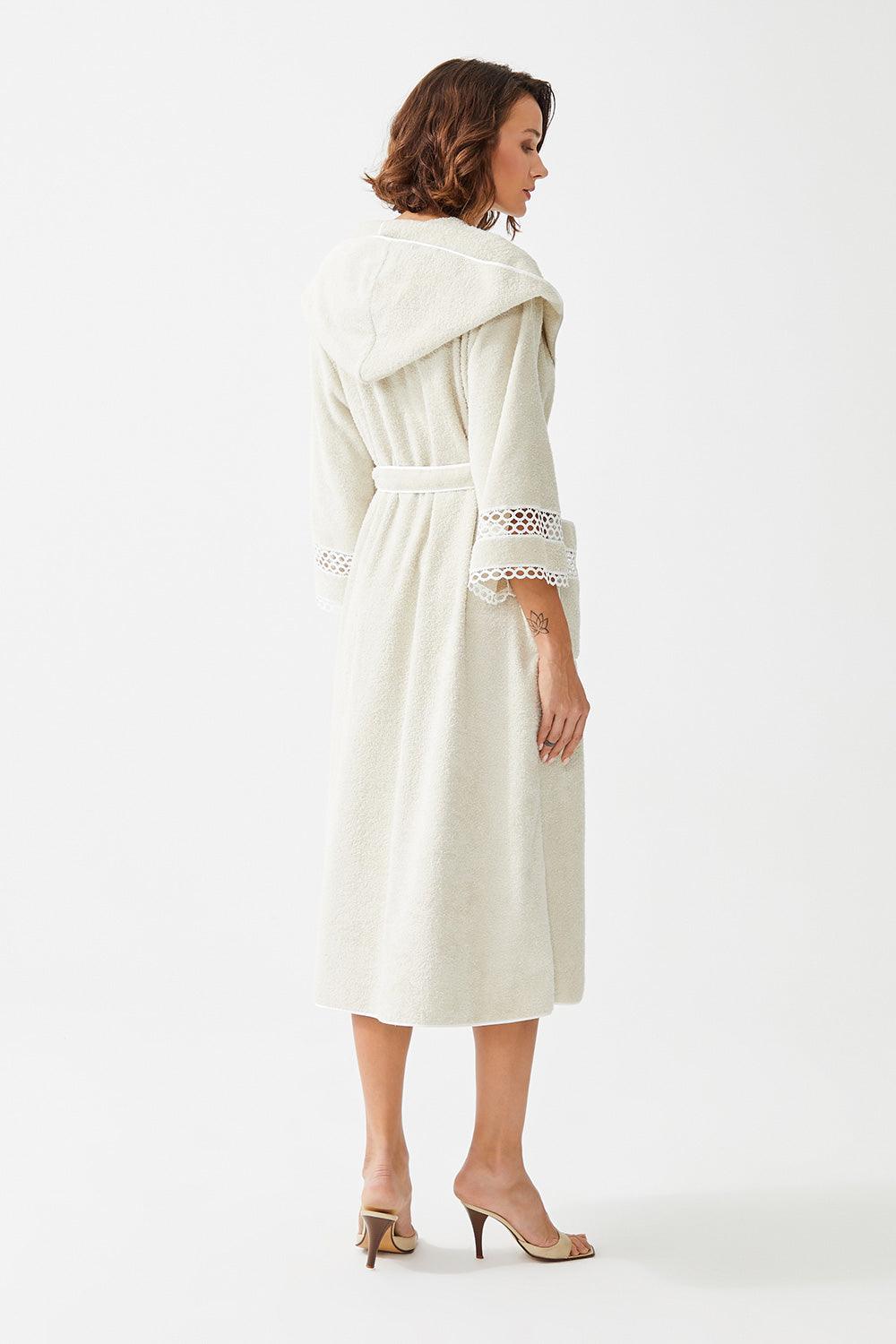Noora Mid Length Cotton Trimmed Bathrobe - Bocan