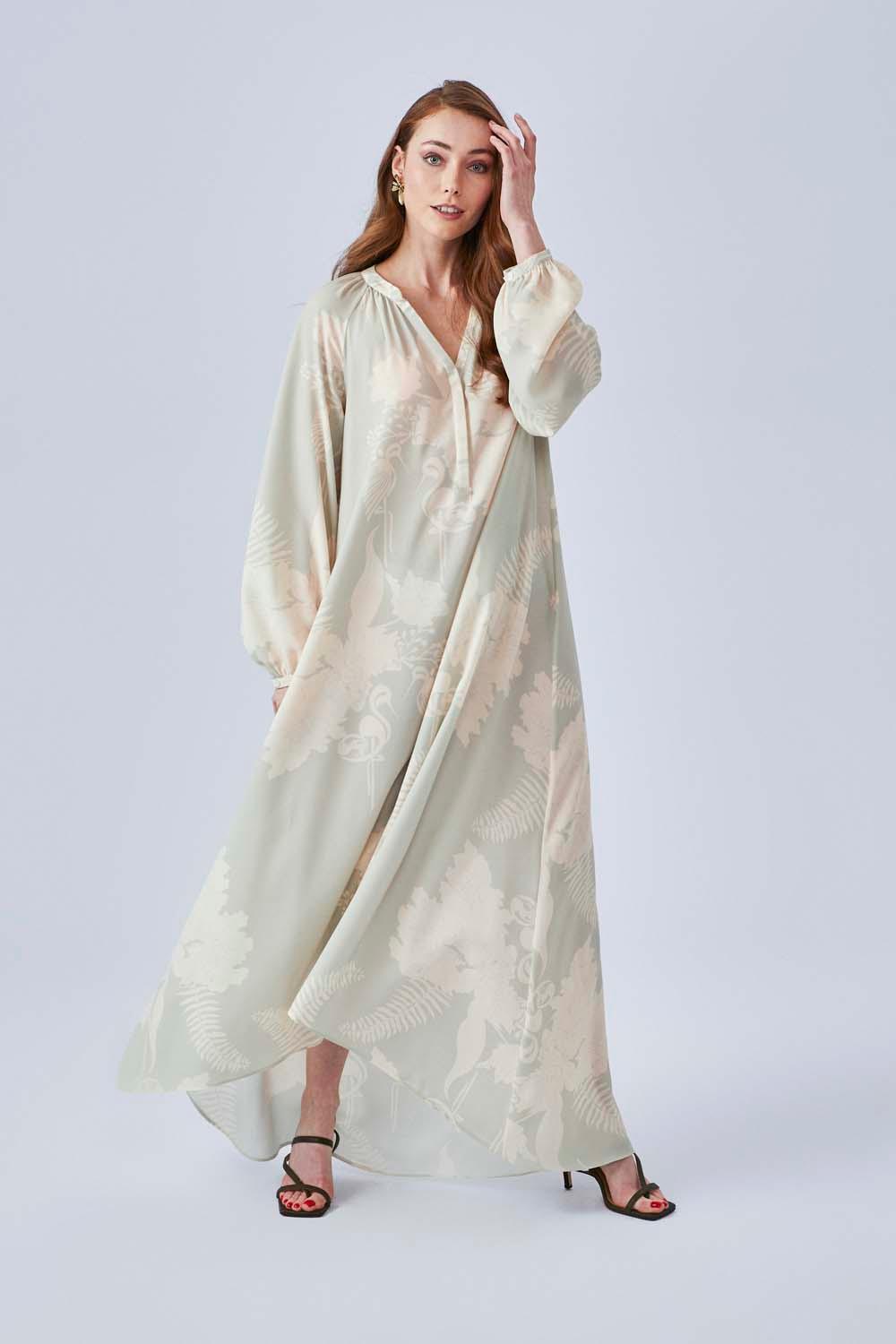 Olivia - Long Rayon Buttoned Dress - Nile Green - Bocan