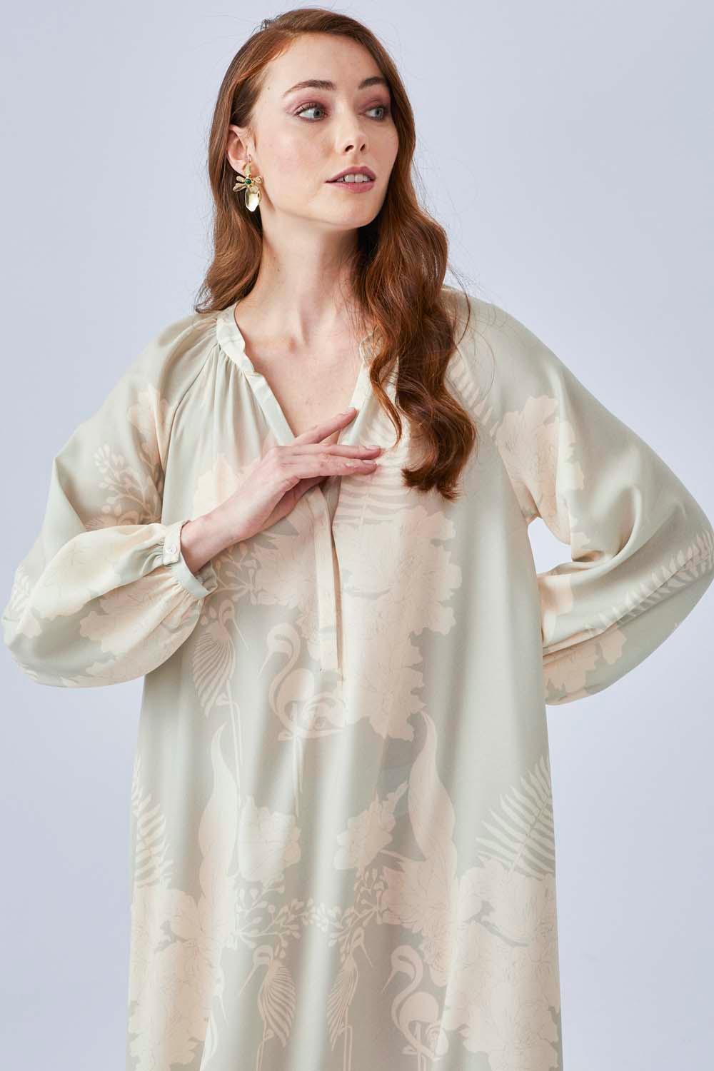 Olivia - Long Rayon Buttoned Dress - Nile Green - Bocan