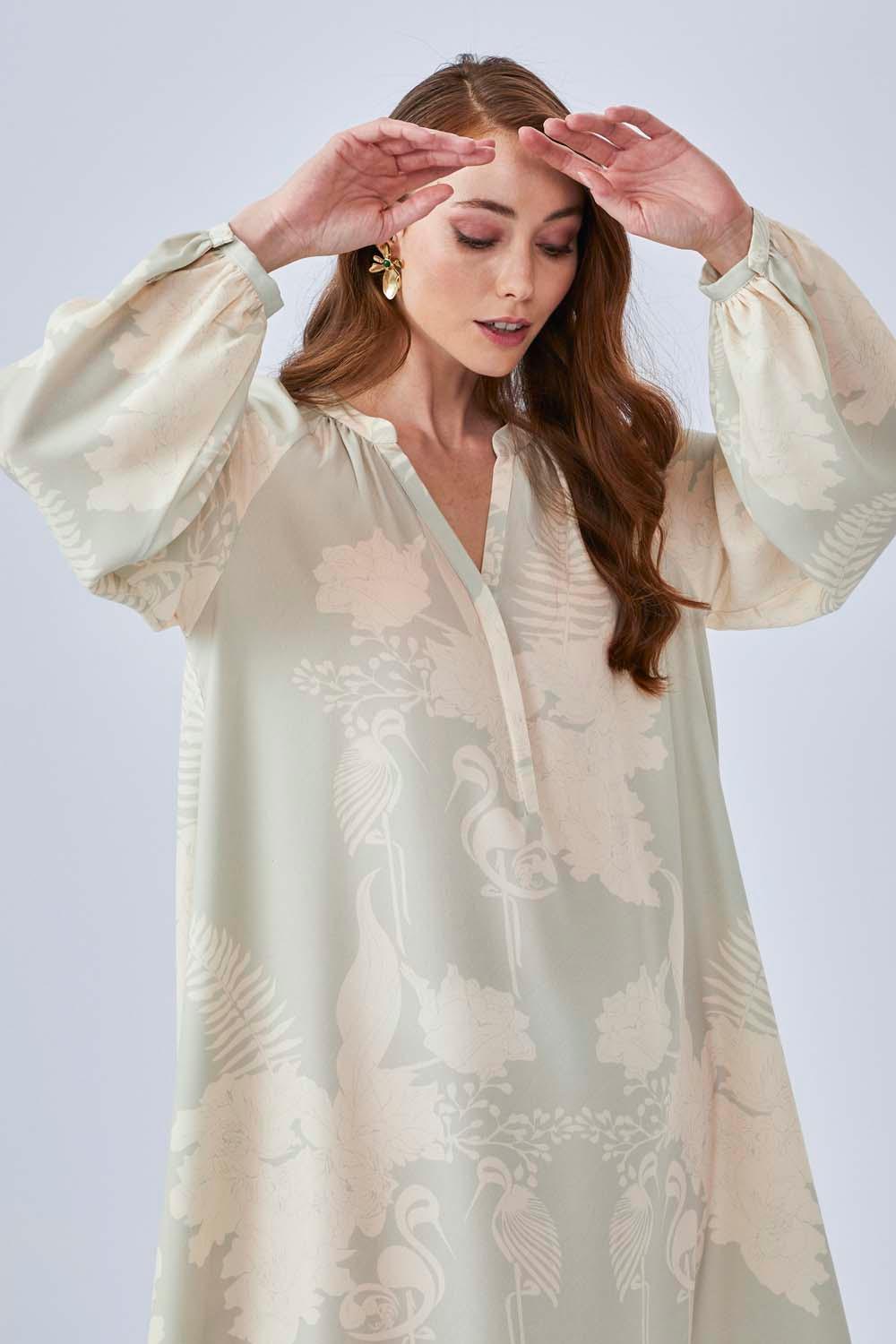 Olivia - Long Rayon Buttoned Dress - Nile Green - Bocan