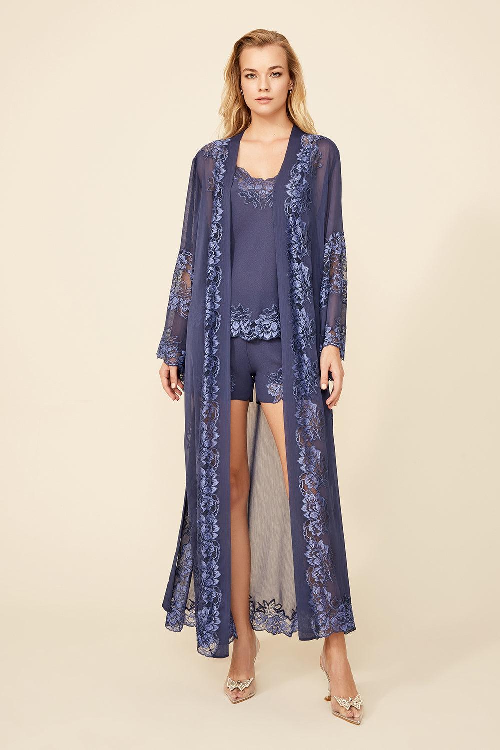 Orla Indigo - Silk Chiffon Robe Set - Bocan