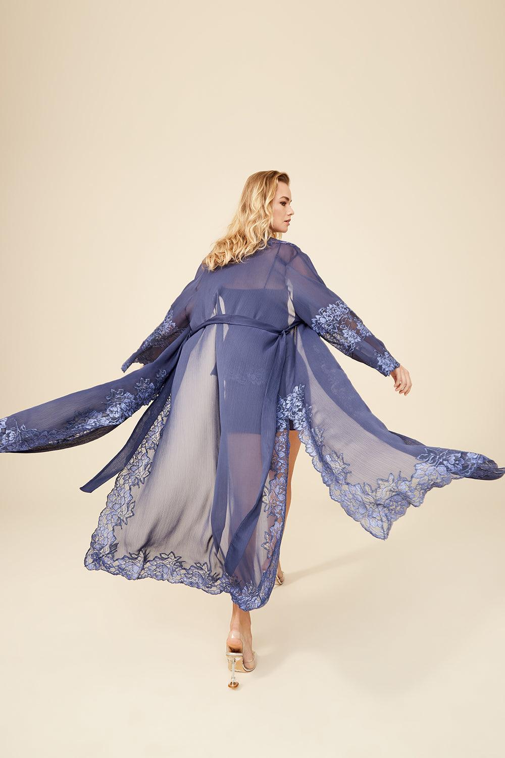 Orla Indigo - Silk Chiffon Robe Set - Bocan