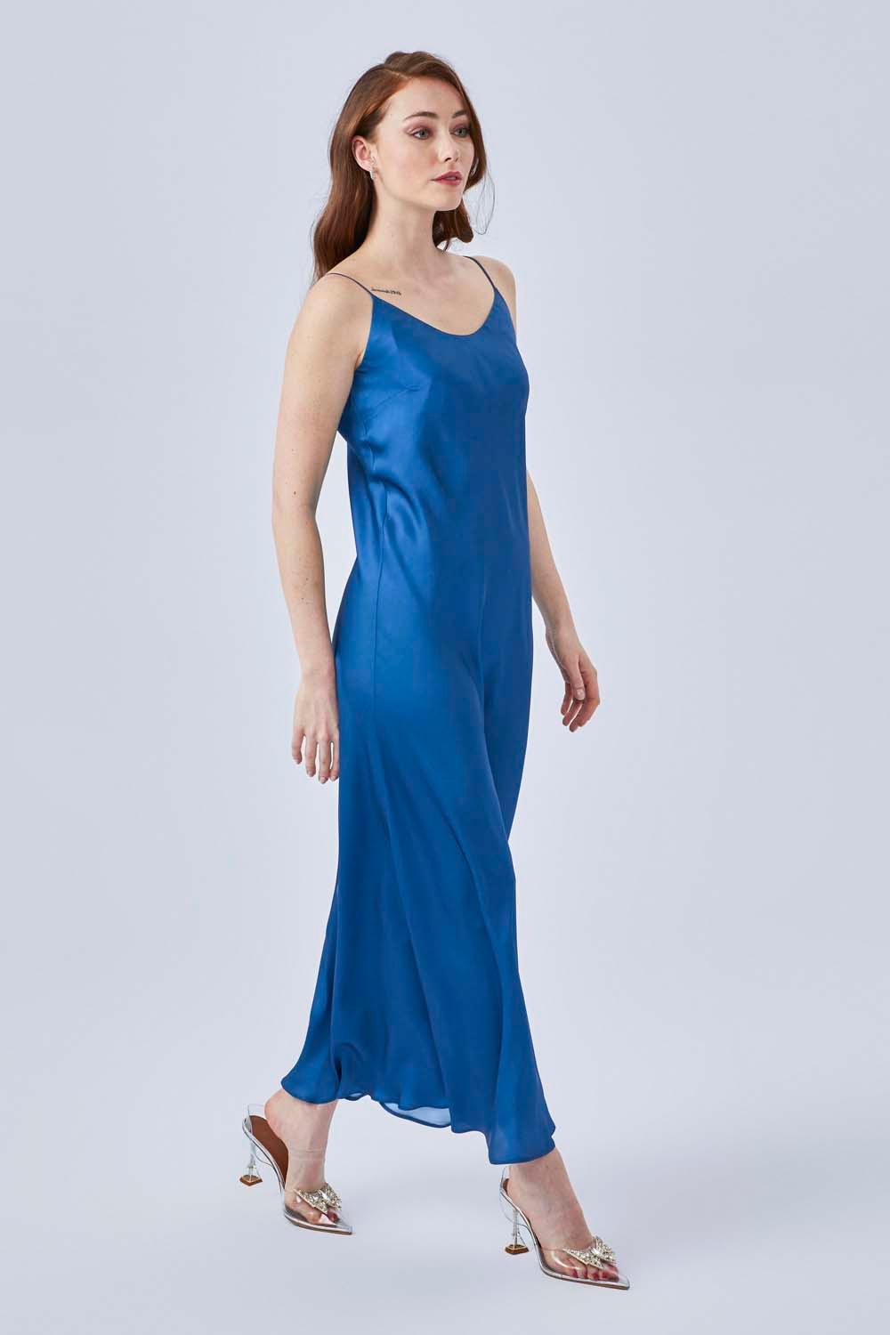 Oyster - Silk Slip Dress - Navy - Bocan