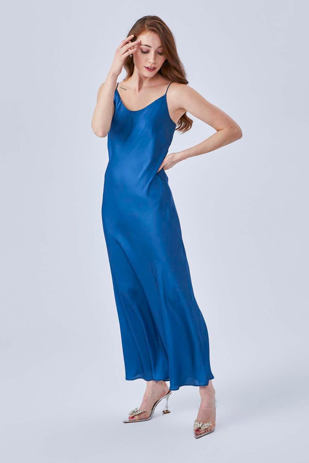 Oyster - Silk Slip Dress - Navy - Bocan