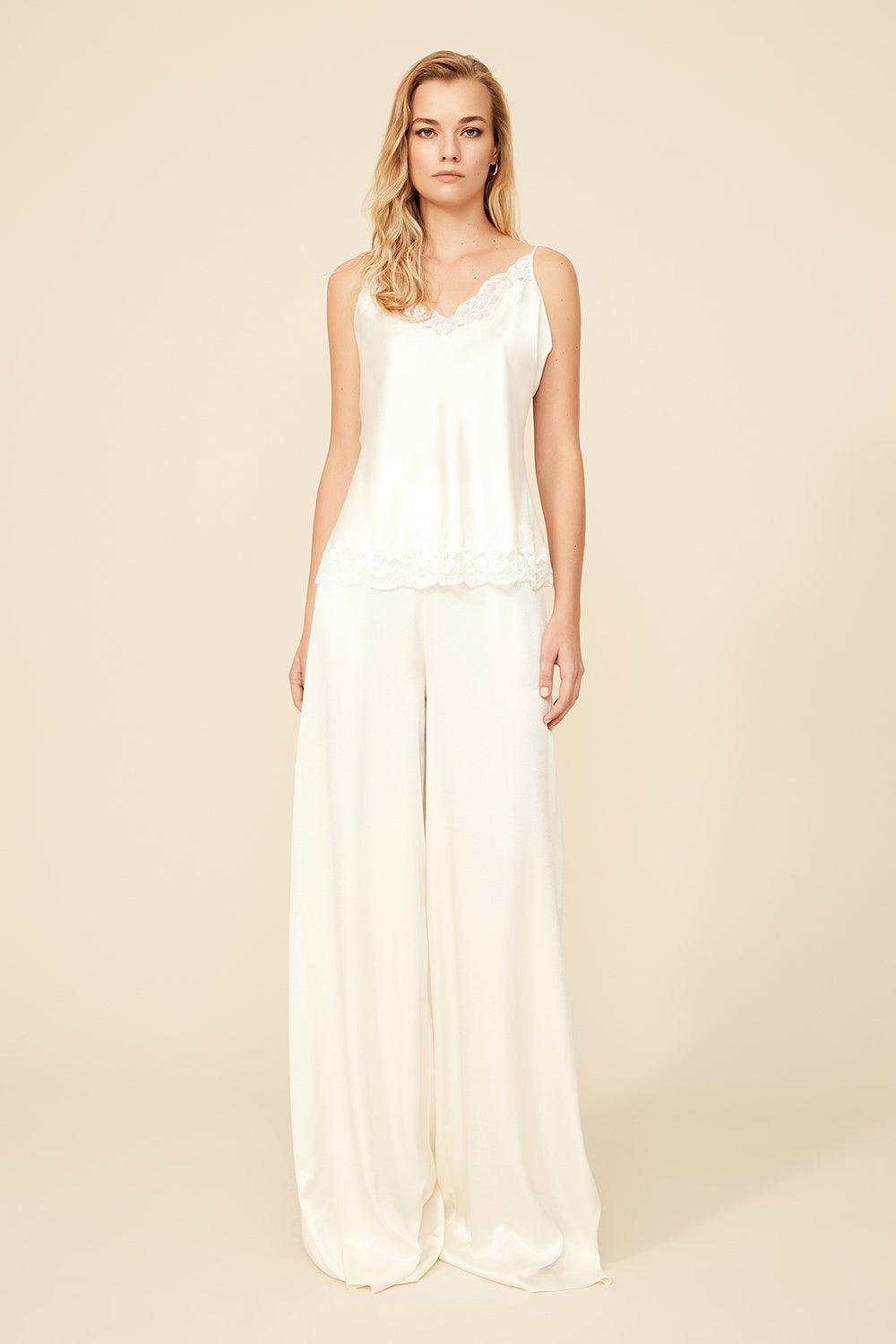 Paige - Rayon Cami and High Waisted PJ Set - Off White - Bocan