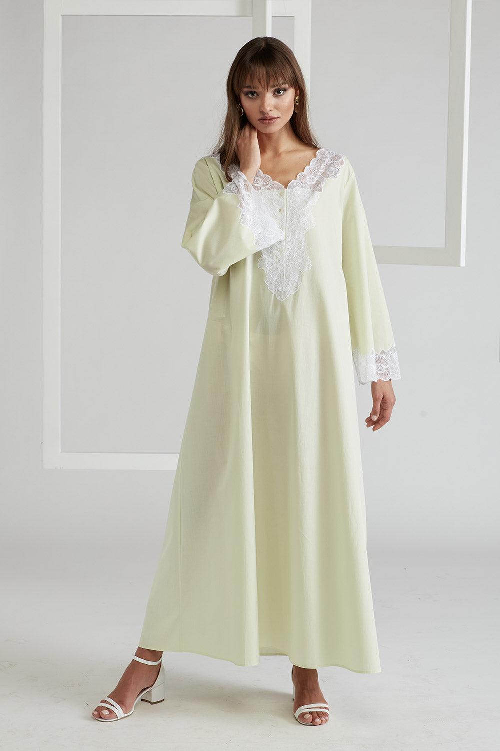 Poplin Buttoned Dress Lime - Ella - Bocan