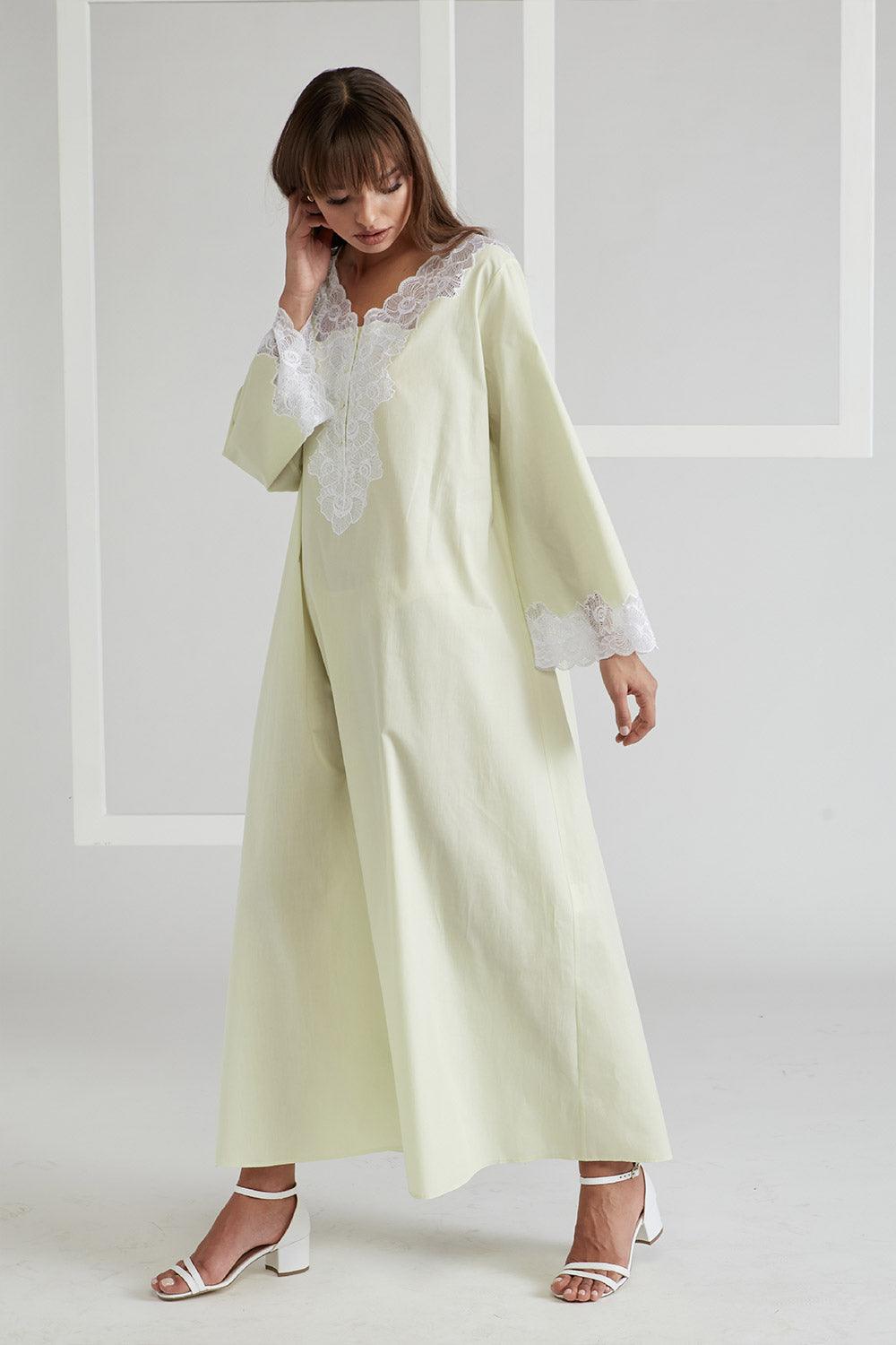 Poplin Buttoned Dress Lime - Ella - Bocan