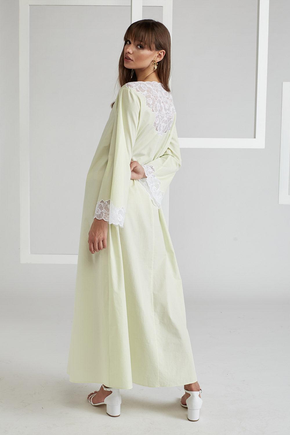 Poplin Buttoned Dress Lime - Ella - Bocan