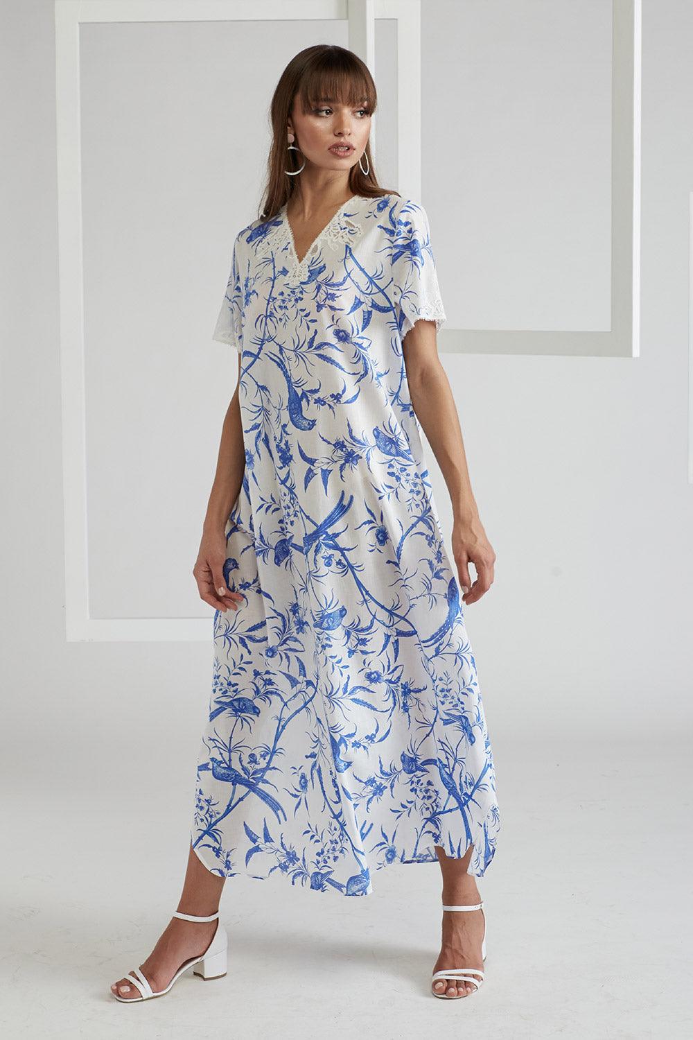 Poplin Dress Blue Printed - Nicaea - Bocan