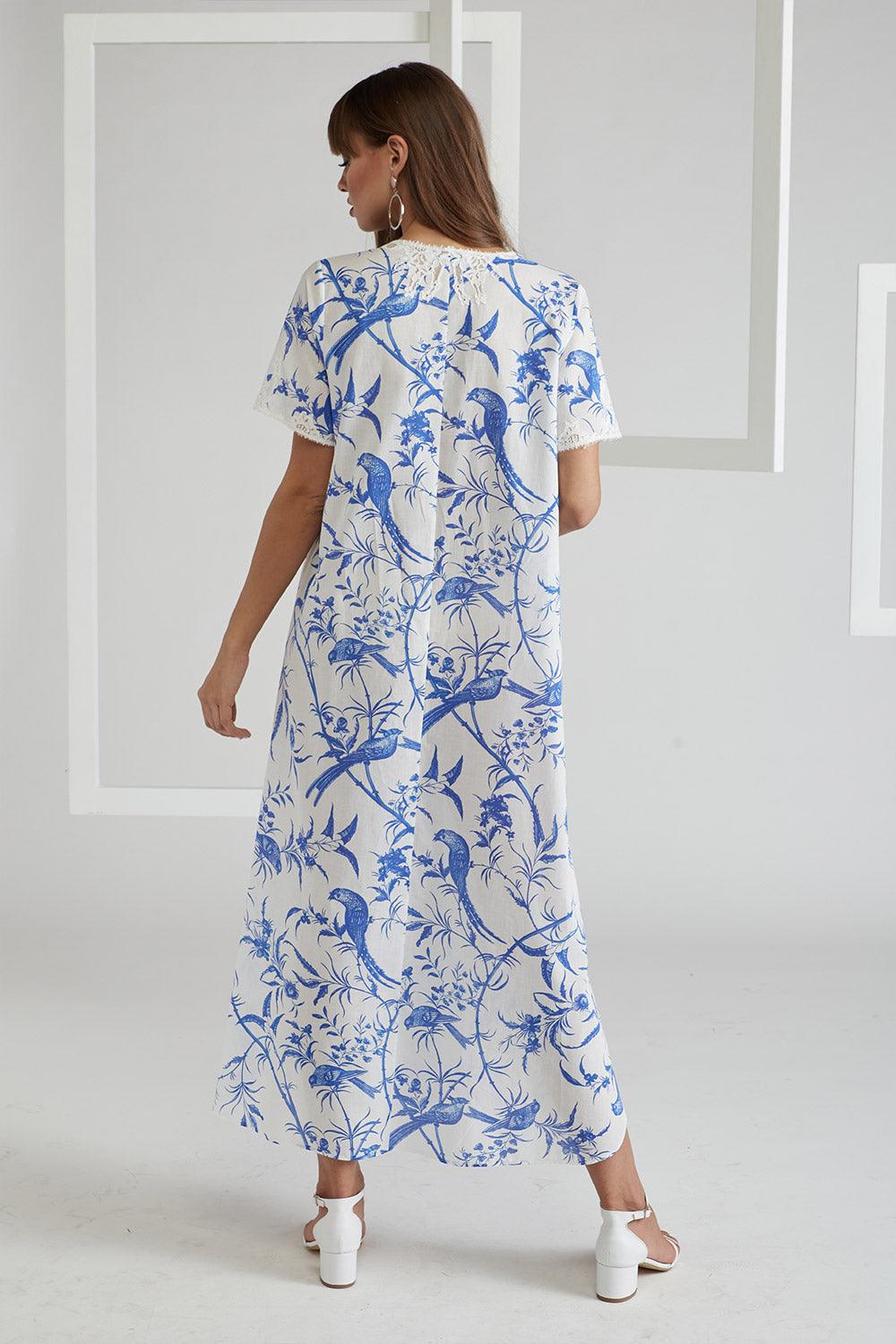 Poplin Dress Blue Printed - Nicaea - Bocan