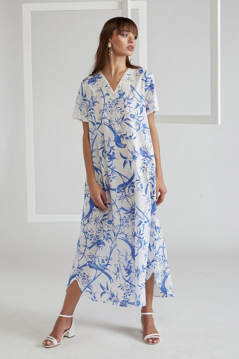 Poplin Dress Blue Printed - Nicaea - Bocan