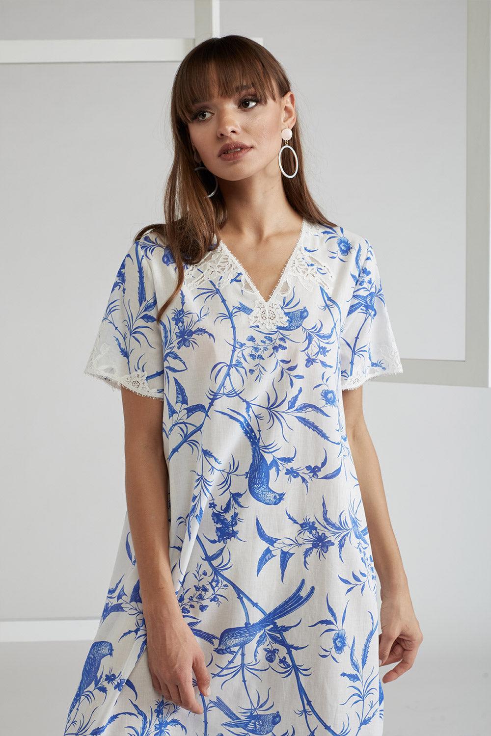 Poplin Dress Blue Printed - Nicaea - Bocan