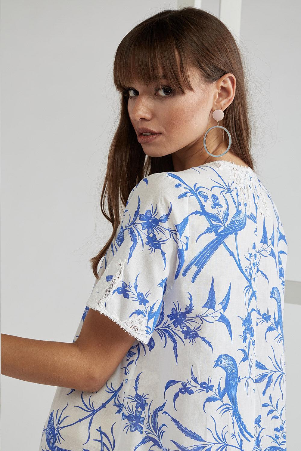 Poplin Dress Blue Printed - Nicaea - Bocan