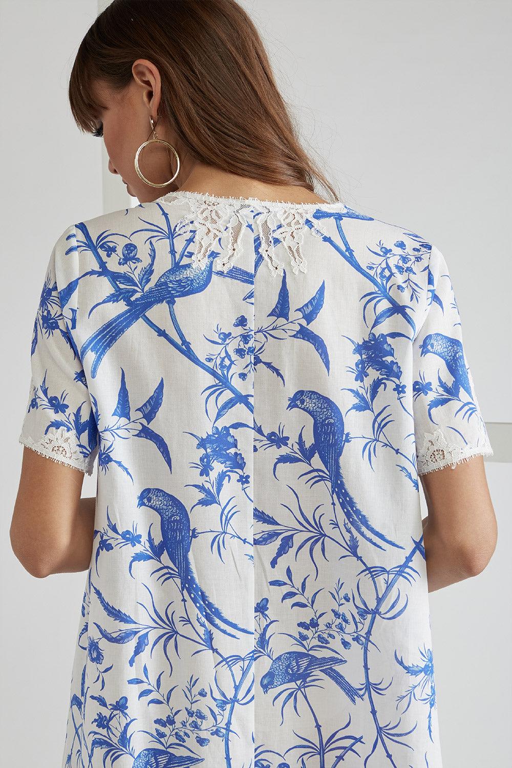 Poplin Dress Blue Printed - Nicaea - Bocan