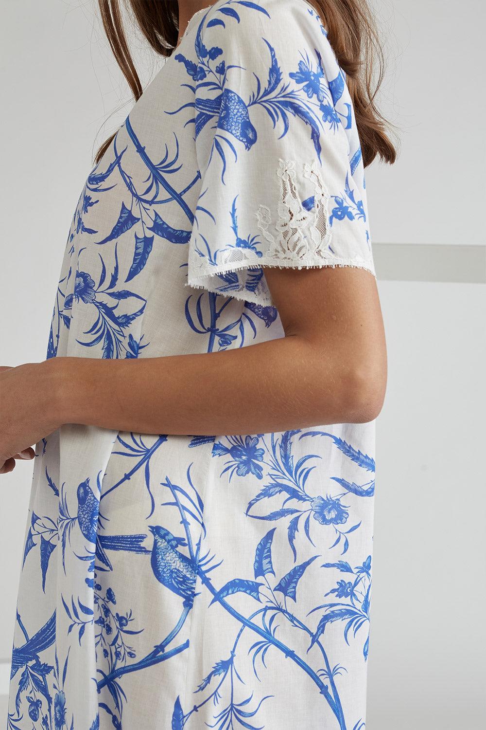 Poplin Dress Blue Printed - Nicaea - Bocan