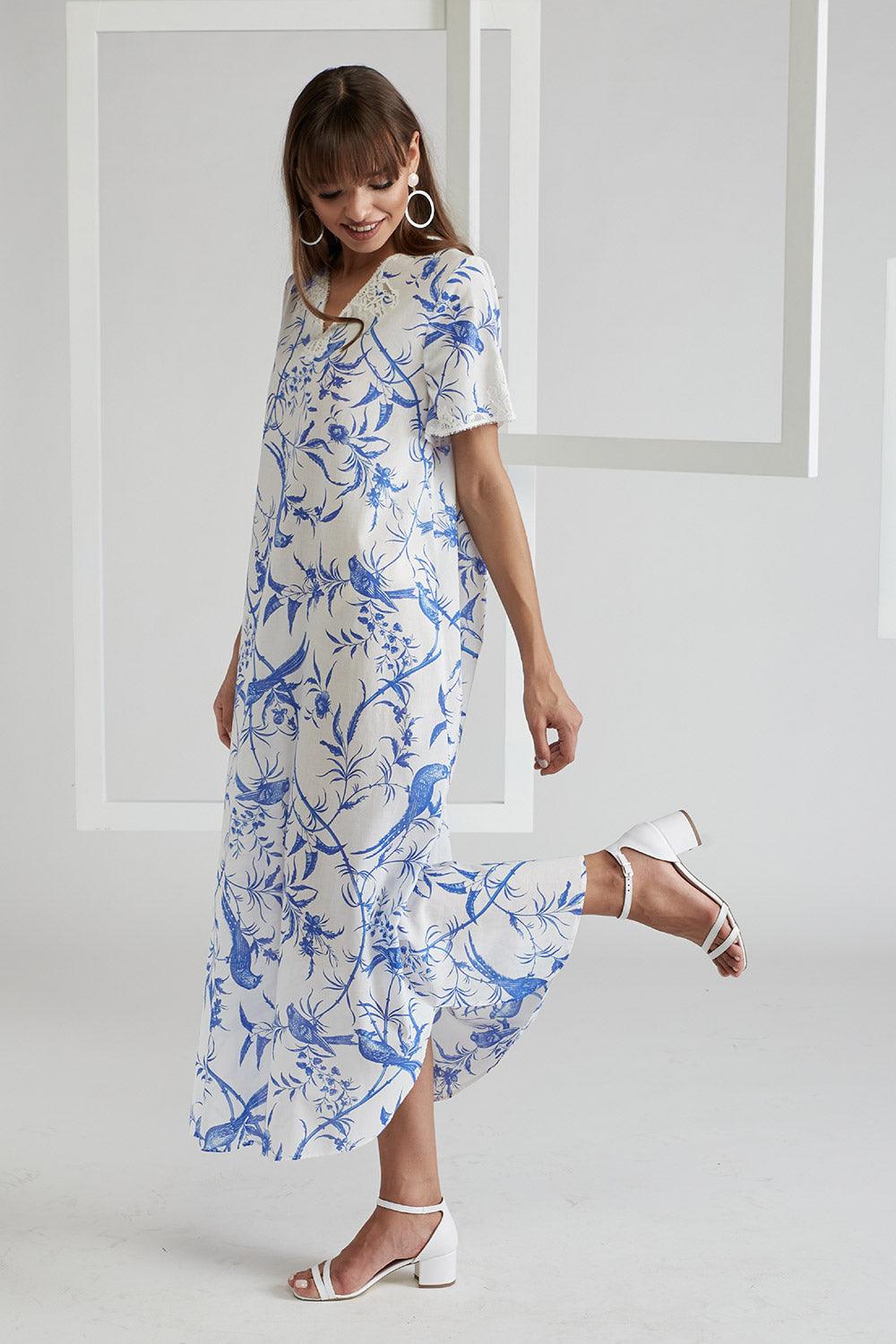 Poplin Dress Blue Printed - Nicaea - Bocan