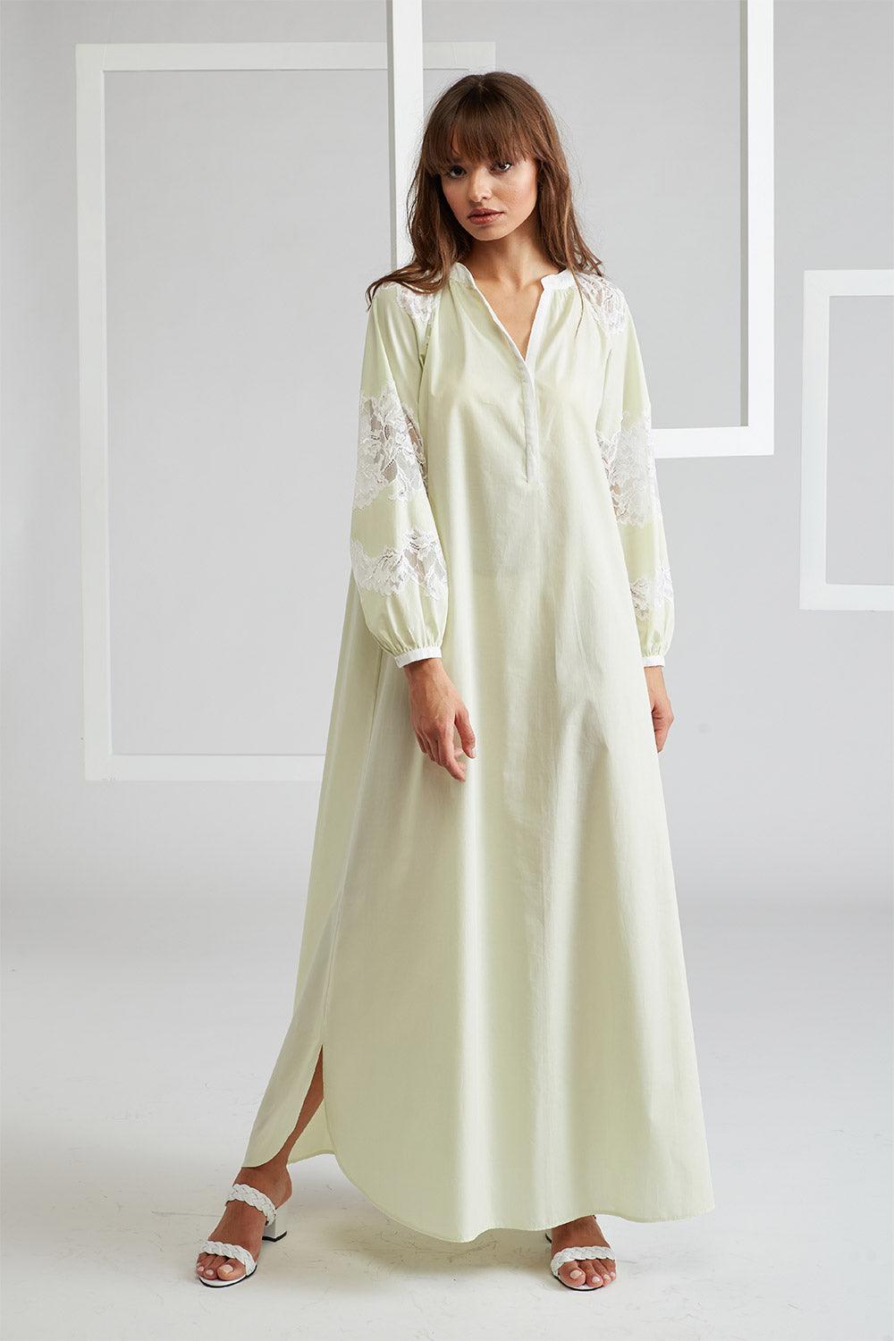 Poplin Dress Green Printed - Colette in Nile - Bocan