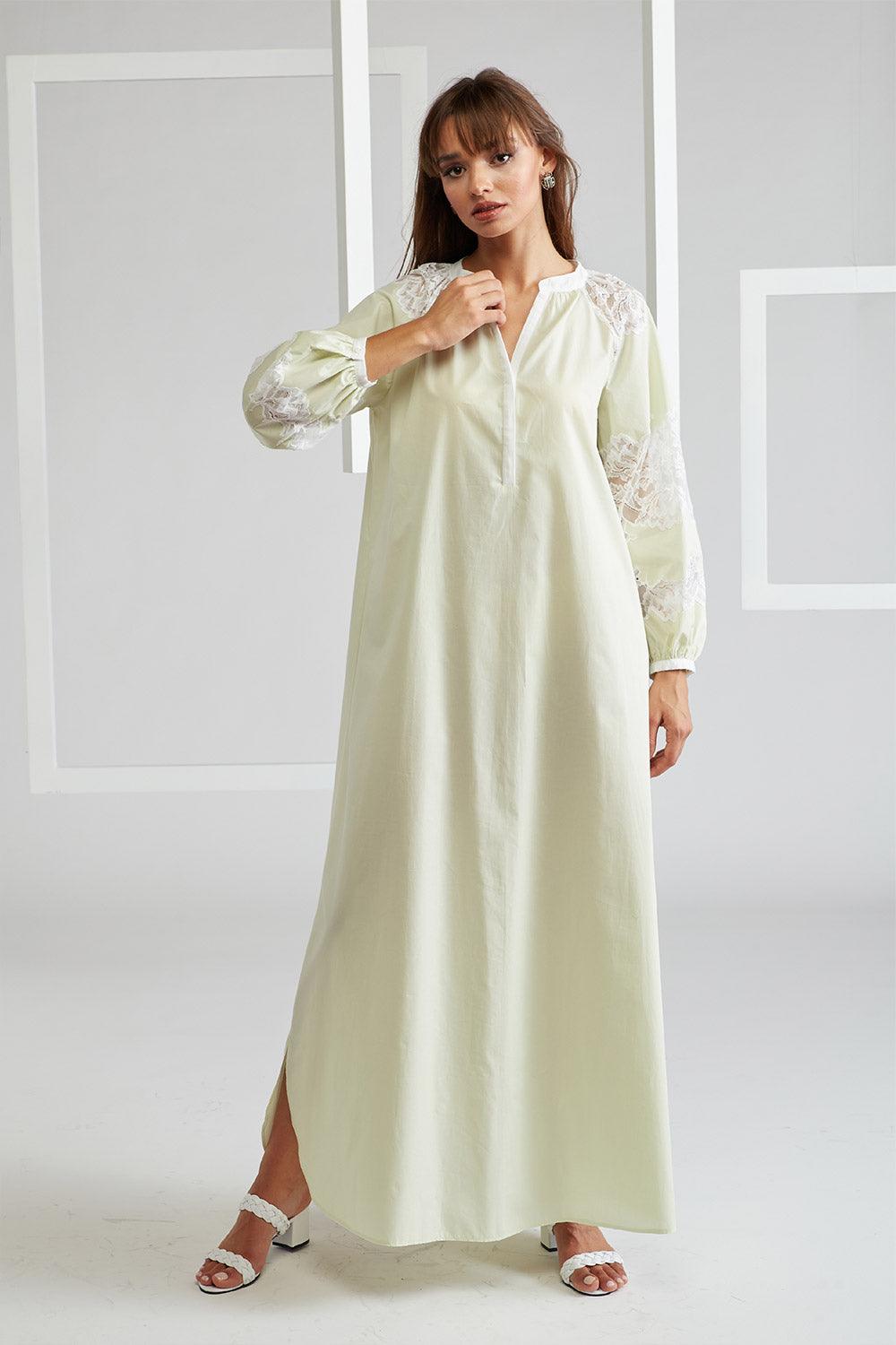 Poplin Dress Green Printed - Colette in Nile - Bocan