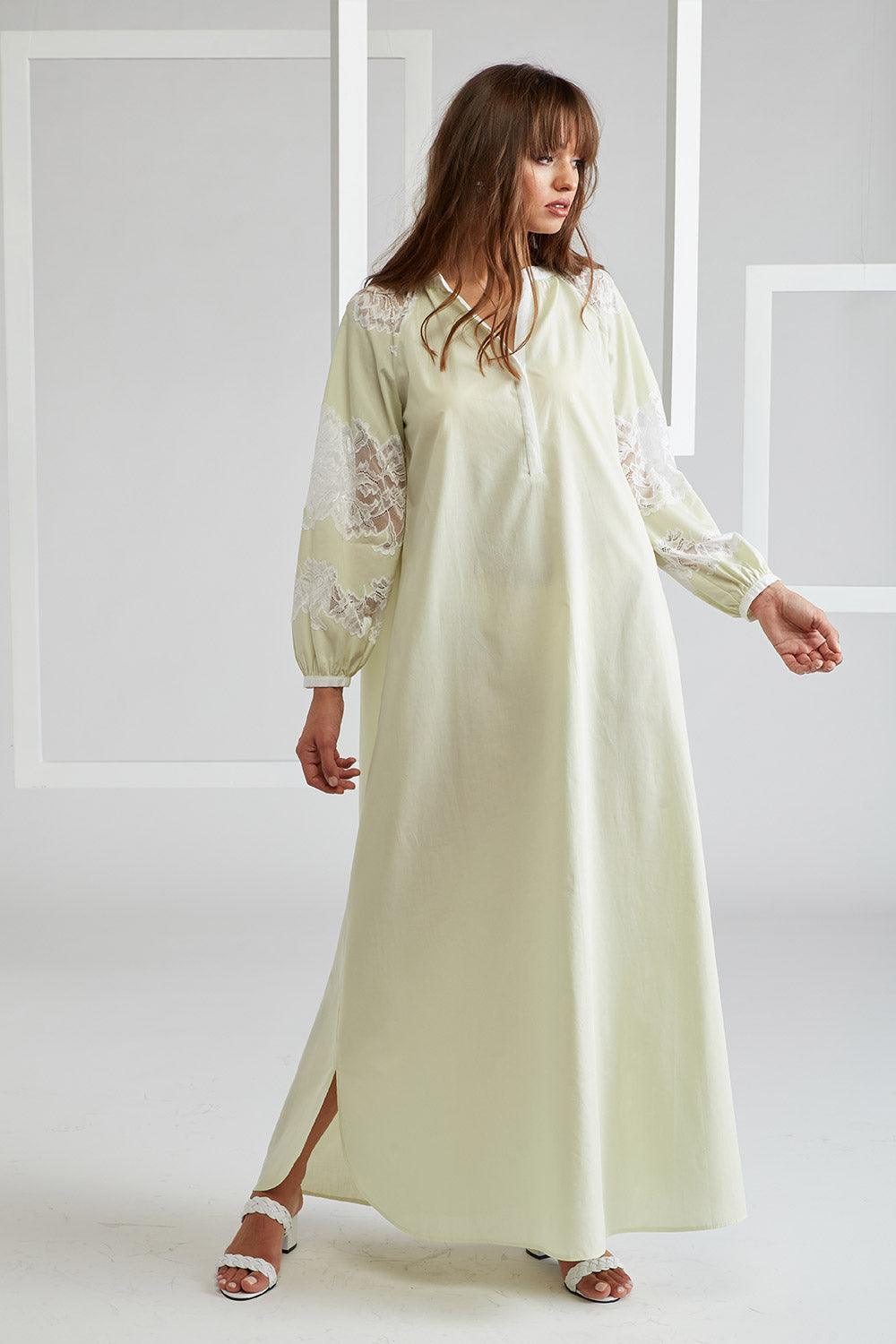 Poplin Dress Green Printed - Colette in Nile - Bocan