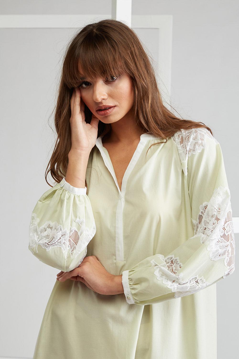 Poplin Dress Green Printed - Colette in Nile - Bocan