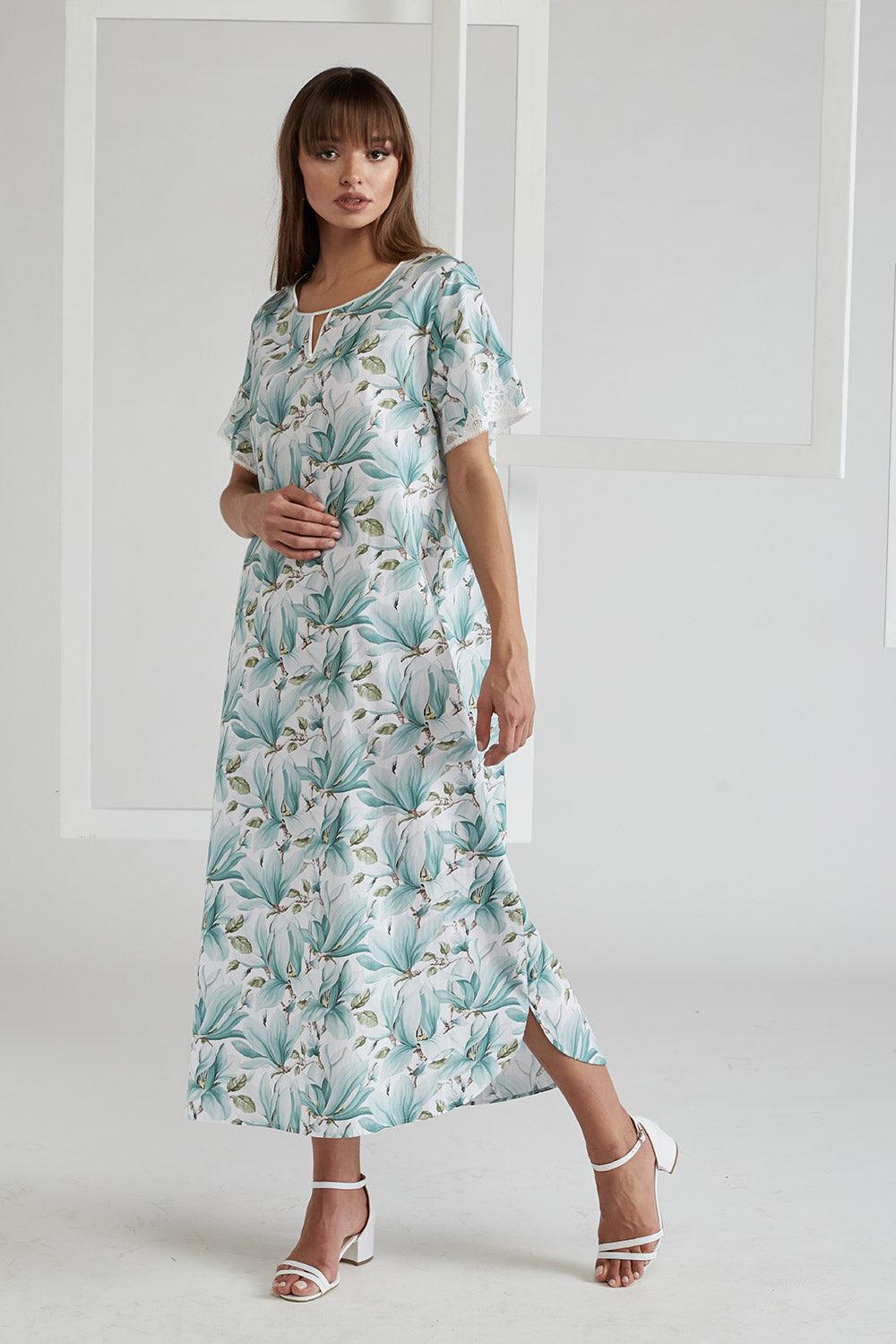 Poplin Dress Green Printed - Magnolia - Bocan