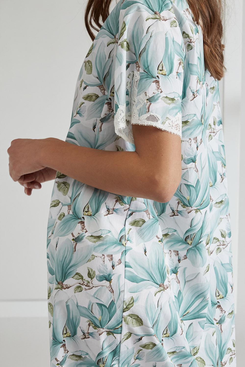 Poplin Dress Green Printed - Magnolia - Bocan