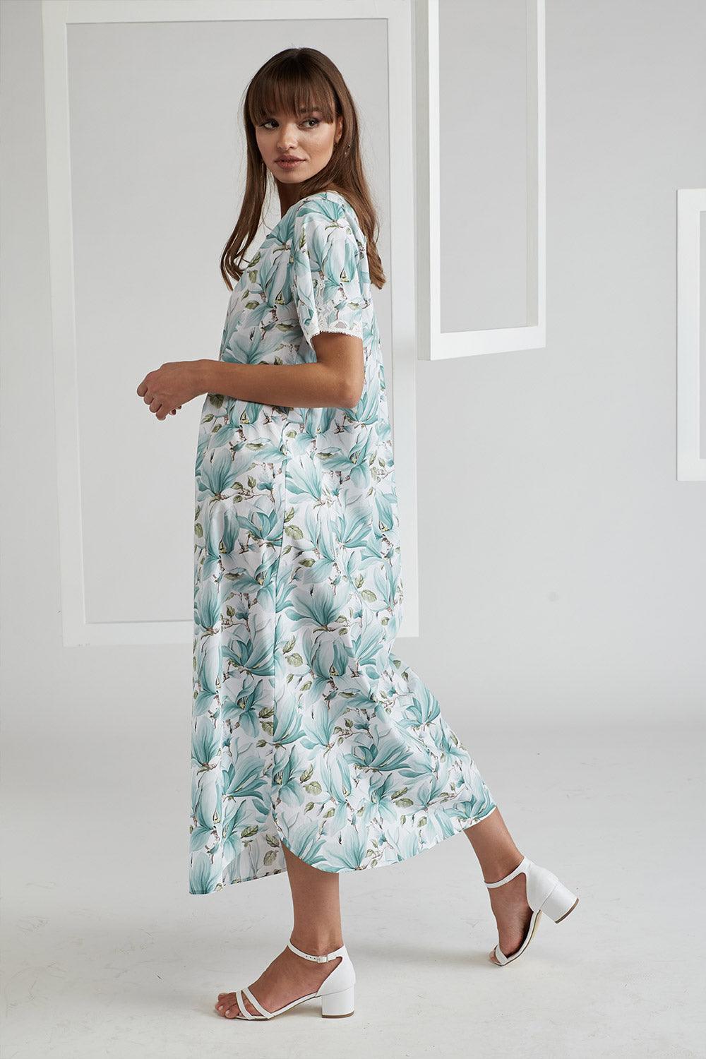 Poplin Dress Green Printed - Magnolia - Bocan