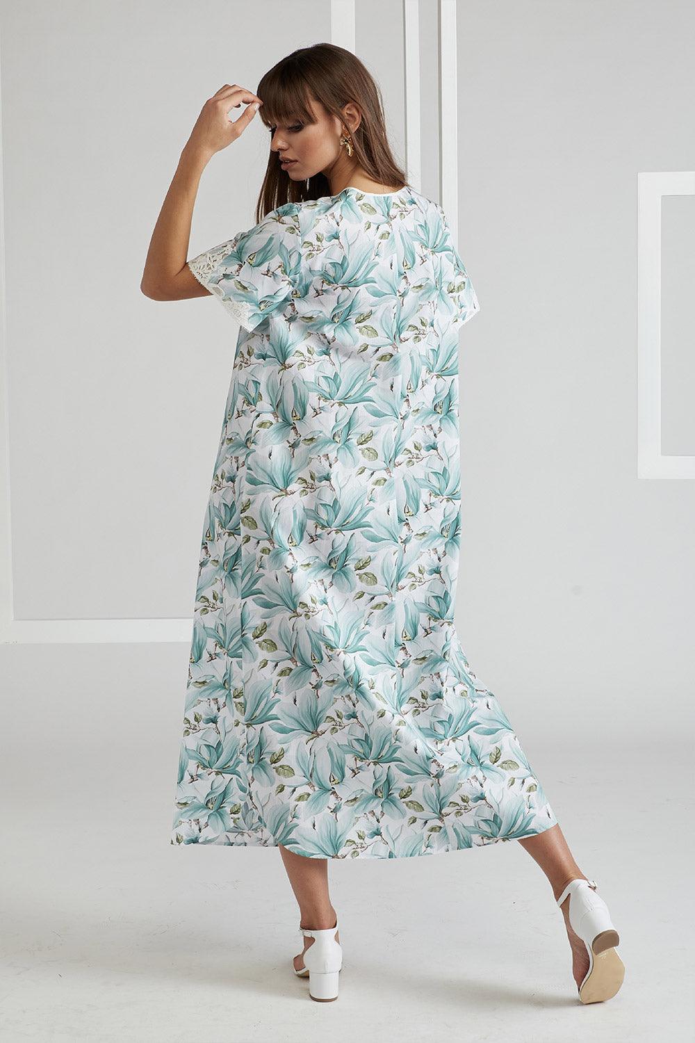 Poplin Dress Green Printed - Magnolia - Bocan