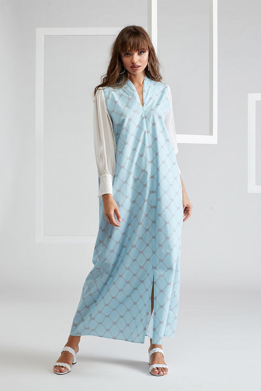 Poplin Zippered Dress Light Blue - Lady Di - Bocan
