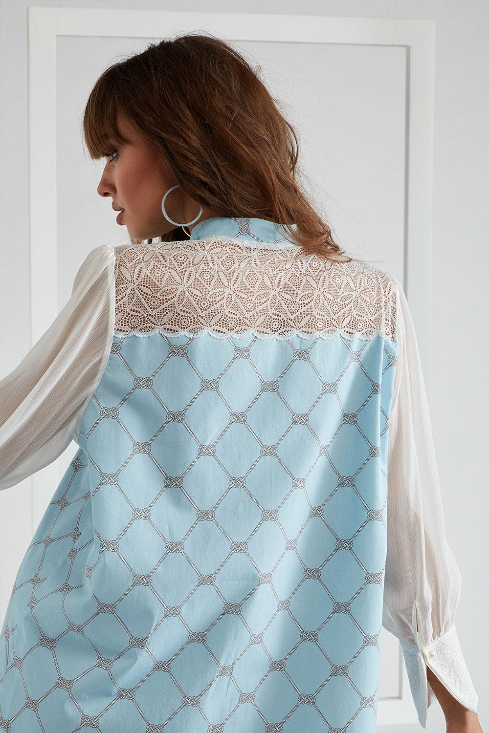 Poplin Zippered Dress Light Blue - Lady Di - Bocan