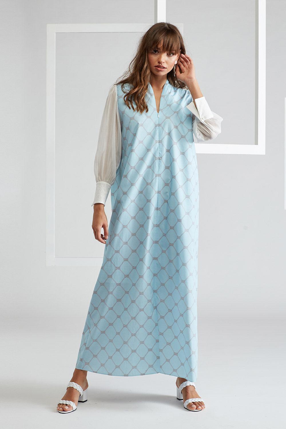 Poplin Zippered Dress Light Blue - Lady Di - Bocan
