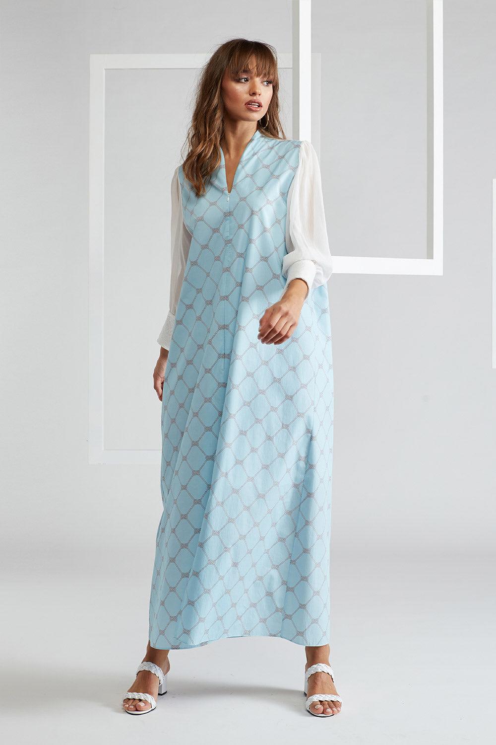 Poplin Zippered Dress Light Blue - Lady Di - Bocan