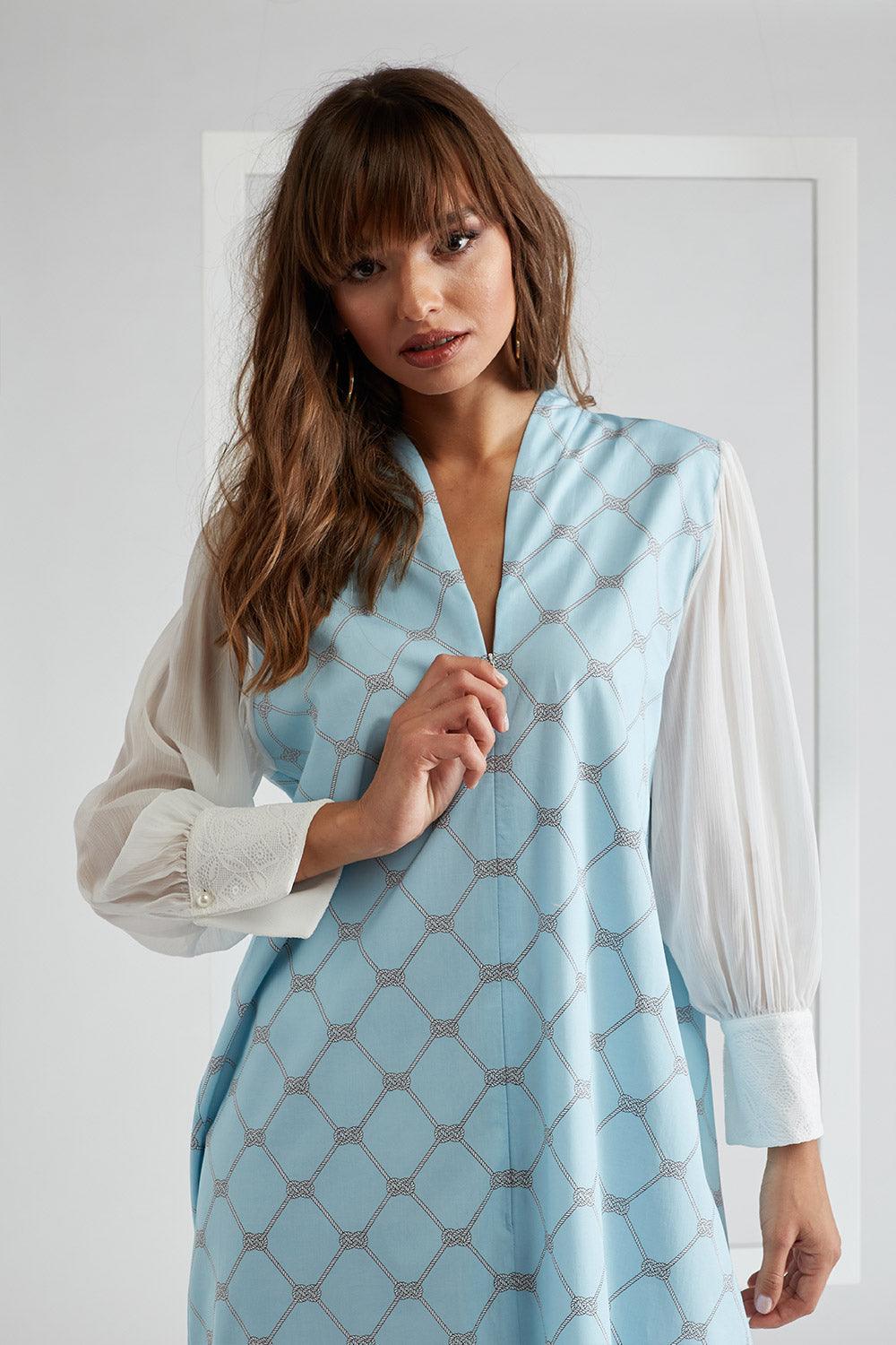 Poplin Zippered Dress Light Blue - Lady Di - Bocan