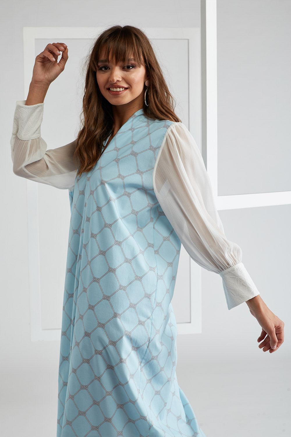 Poplin Zippered Dress Light Blue - Lady Di - Bocan