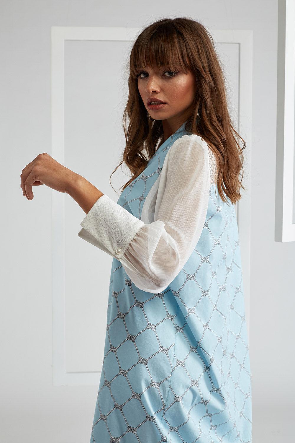 Poplin Zippered Dress Light Blue - Lady Di - Bocan